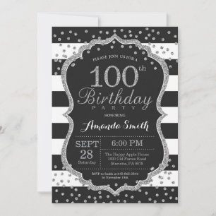 Invitación al cumpleaños número 100. Negro y plate