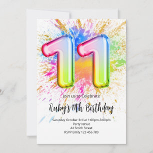 Invitación al cumpleaños número 11 de Rainbow