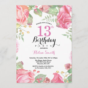 Invitación al cumpleaños número 13 de la Floral Bo