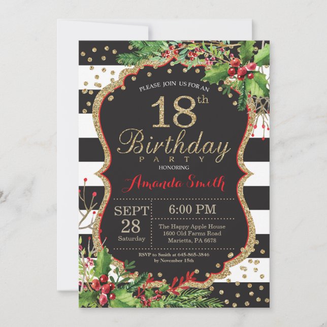 Invitación al cumpleaños número 18. Navidades Red  (Anverso)
