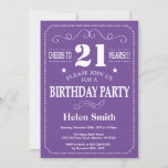 Invitación al cumpleaños número 21: morado y blanc<br><div class="desc">Invitación al cumpleaños número 21 Tipografía púrpura y blanca. Fondo morado y blanco. Cumpleaños de adultos. Cumpleaños de hombres o mujeres. Invite a un niño o Chica Lady Teen Teenage Bday. 13a 15a 16a 18a 20a 30a 40a 50a 60a 70a 80a 90a 100a. Cualquier edad. Para más personalización, haga clic...</div>