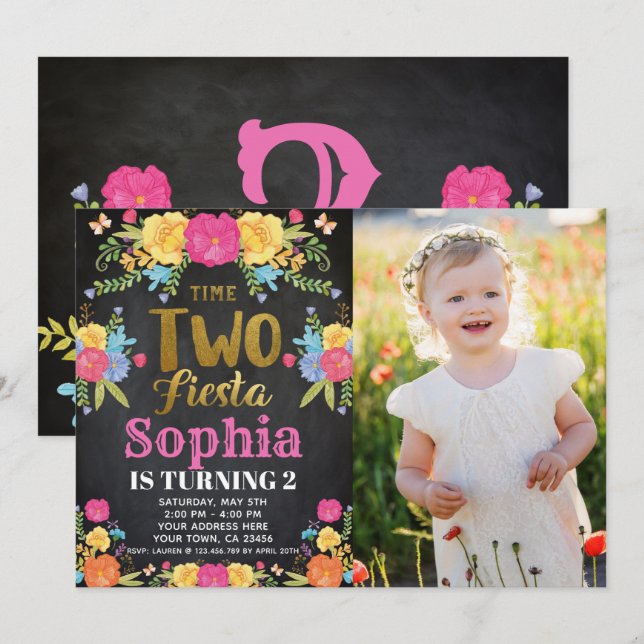 Invitación al cumpleaños número 2 Fiesta (Anverso / Reverso)