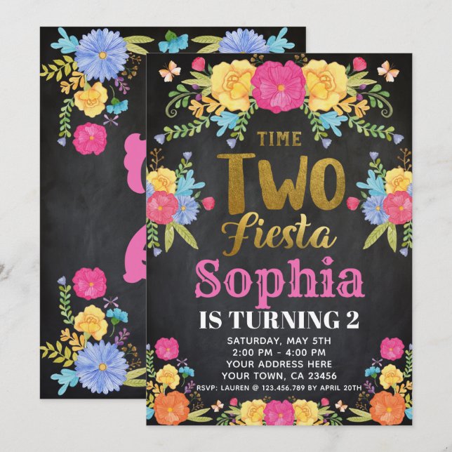 Invitación al cumpleaños número 2 Fiesta (Anverso / Reverso)