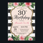 Invitación al cumpleaños número 30 mujeres. Negro<br><div class="desc">30° cumpleaños - Invitación para mujeres. Invitación a la fiesta de cumpleaños negro y oro.Brillantina dorada. Flor floral color agua rosa. Bandas blancas y negras. Digital Imprimible.
Para más personalización,  haga clic en el botón "Personalizar" y utilice nuestra herramienta de diseño para modificar esta plantilla.</div>