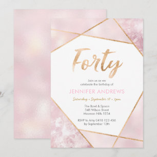 Invitación al cumpleaños número 40 Geo rosa y oro