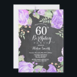 Invitación al cumpleaños número 60 de la Floral Pú<br><div class="desc">Invitación al cumpleaños número 60 de la Floral Púrpura Botánica. Invitación de cumpleaños para mujeres a los pueblos rosados florales. Flor floral acuarela. Elegantes flores rosas y peones. Cumpleaños de adultos. Fondo del tablero.Blanco y negro. 13. 15. 16. 18. 20. 21. 30. 40. 50. 60. 70. 80. 90. 100. Cualquier...</div>