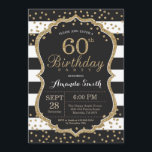 Invitación al cumpleaños número 60. Purpurina negr<br><div class="desc">Invitación de cumpleaños número 60 para mujeres o hombres. Invitación a la fiesta de cumpleaños negro y oro. Purpurina de oro Confetti. Bandas blancas y negras. Digital Imprimible.
Para más personalización,  haga clic en el botón "Personalizar" y utilice nuestra herramienta de diseño para modificar esta plantilla.</div>