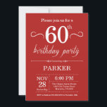 Invitación al cumpleaños número 60 roja<br><div class="desc">Invitación de cumpleaños número 60 con fondo rojo. Cumpleaños de adultos. Invitar el cumpleaños de hombres o mujeres. 13. 15. 16. 18. 20. 21. 30. 40. 50. 60. 70. 80. 90. 100. Cualquier edad. Para más personalización, haga clic en el botón "Personalizar" y utilice nuestra herramienta de diseño para modificar...</div>
