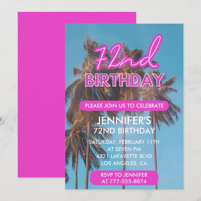 invitación al cumpleaños número 72 Rosa de verano  (Anverso / Reverso)