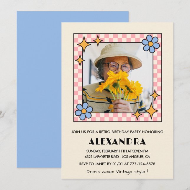 invitación al cumpleaños número 95 Retro Groovy Fl (Anverso / Reverso)