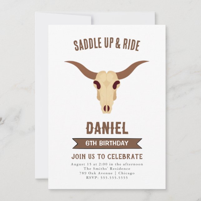 Invitación al cumpleaños occidental de Cowboy (Anverso)