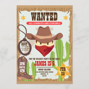 Invitación al cumpleaños occidental de Cowboy