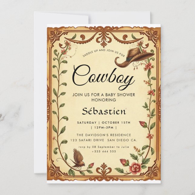 Invitación al cumpleaños occidental de Cowboy (Anverso)