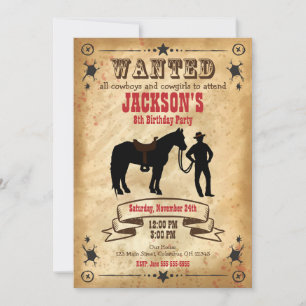 Invitación al cumpleaños occidental de Cowboy / Po