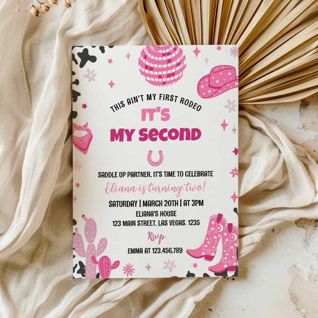Invitación al cumpleaños occidental de Disco Cowgi (Subido por el creador)