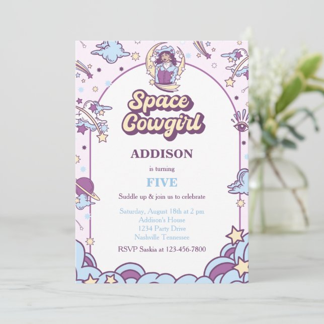 Invitación al cumpleaños occidental de la niña del (Anverso de pie)