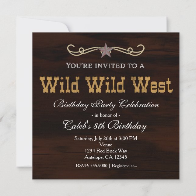 Invitación al cumpleaños occidental del WILD West  (Anverso)