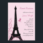 Invitación al cumpleaños parisino (rosa)<br><div class="desc">Una alta,  elegante y señorial Torre Eiffel y una elegante escritura francesa decoran esta invitación de inspiración parisina. Esta invitación figura en el documento básico; sin embargo,  recomiendo el peso y la textura del papel de lino.</div>