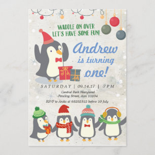 Invitación al cumpleaños penguín de invierno