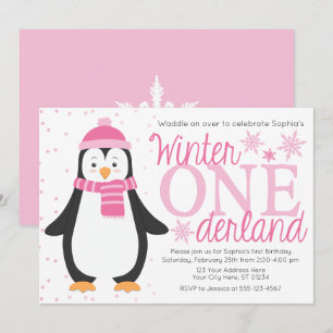 Invitación al cumpleaños penguin de invierno ONEde