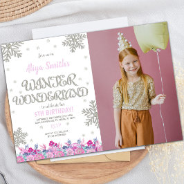 Invitación al cumpleaños Pink Winter Wonderland Fo