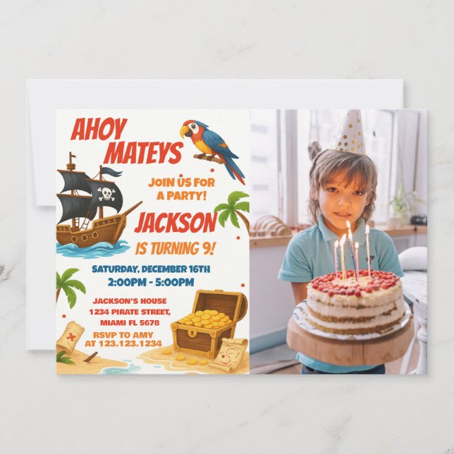 Invitación al cumpleaños pirata con foto (Anverso)