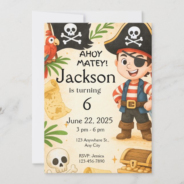Invitación al cumpleaños pirata, Fiesta infantil e (Anverso)