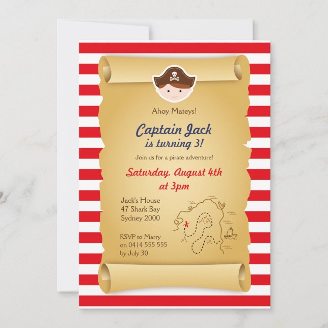 Invitación al cumpleaños pirata - Vertical