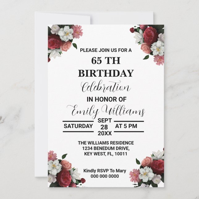 Invitación al cumpleaños, plantilla EDITABLE, flor (Anverso)