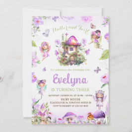 Invitación al cumpleaños púrpura de flúter de hada