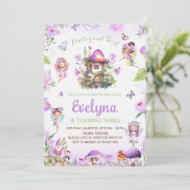 Invitación al cumpleaños púrpura de flúter de hada