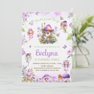 Invitación al cumpleaños púrpura de flúter de hada