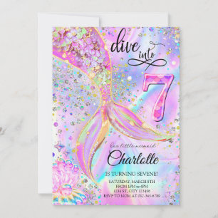Invitación al cumpleaños púrpura de Sirena