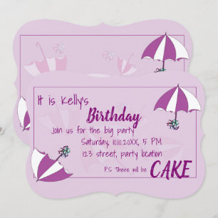 Invitación al cumpleaños púrpura de Umbrellas