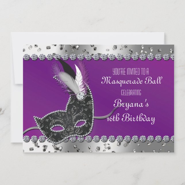 Invitación al cumpleaños púrpura del Fiesta de Mas (Anverso)