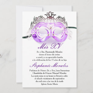 Invitación al cumpleaños Quinceanera de la mascara