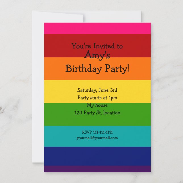 Invitación al cumpleaños Rainbow (Anverso)