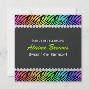 Invitación al cumpleaños Rainbow Zebra & Pearl