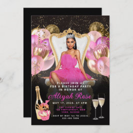 Invitación al cumpleaños real de los globos rosado