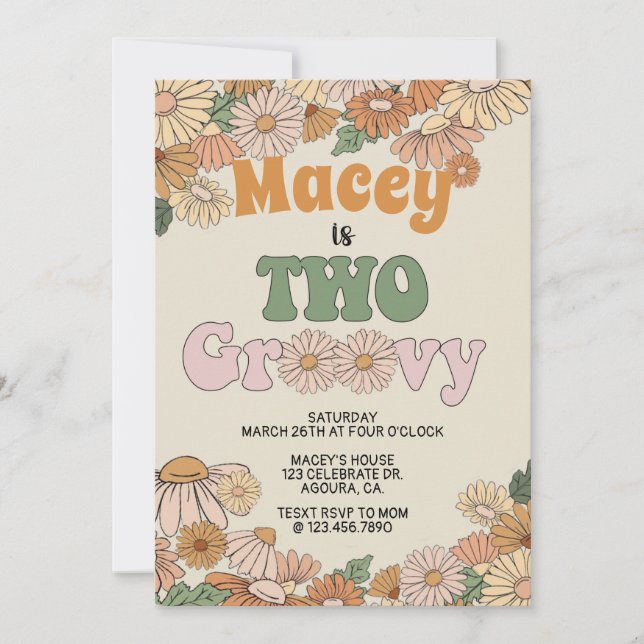  Invitación al cumpleaños retro, dos, dos Groovy (Anverso)