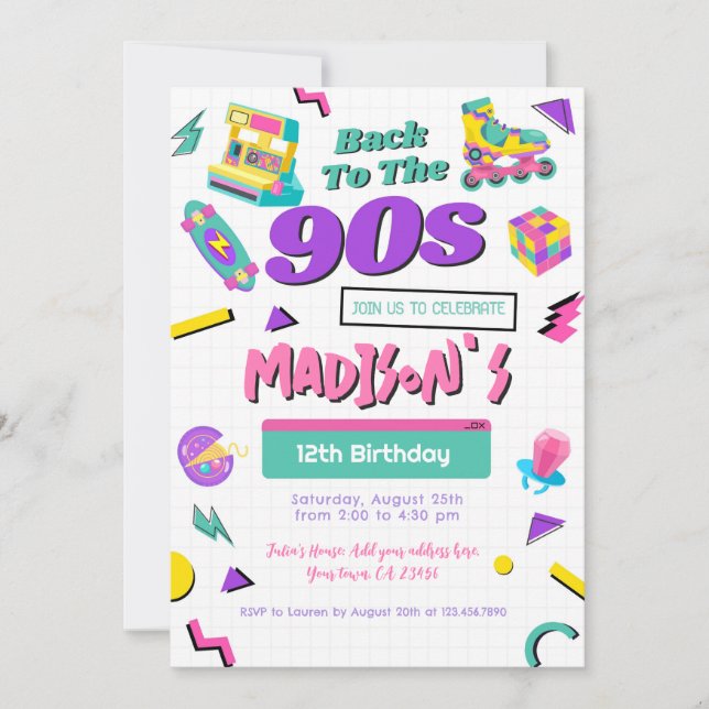 Invitación al cumpleaños retro, impresa o digital (Anverso)