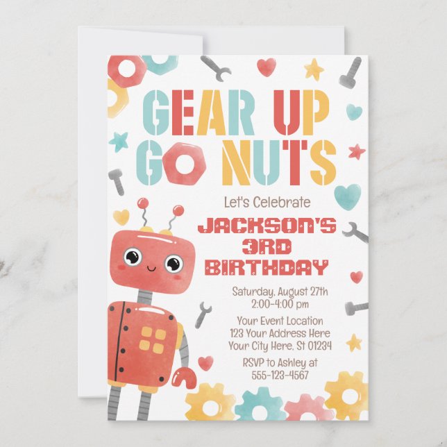 Invitación al cumpleaños Robot, Boy Robot (Anverso)