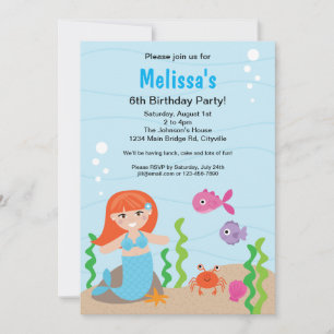 Invitación al cumpleaños rojo de Sirena