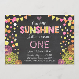 Invitación al cumpleaños rosado de Little Sunshine