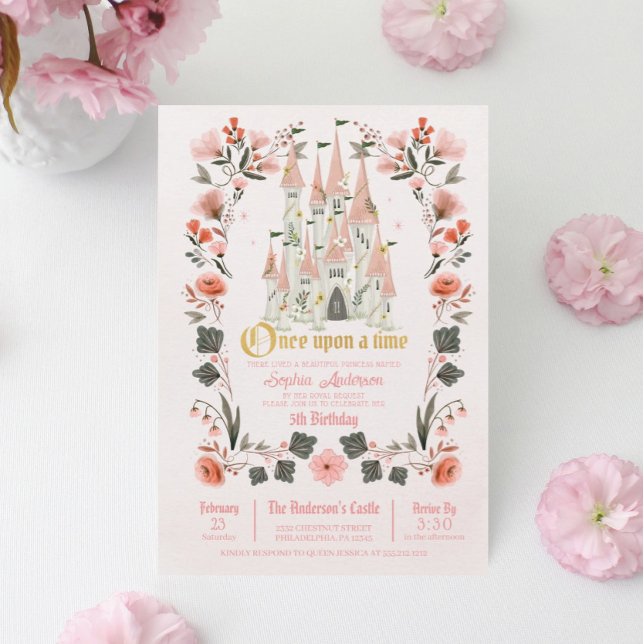 Invitación al cumpleaños rosado del castillo real  (Subido por el creador)