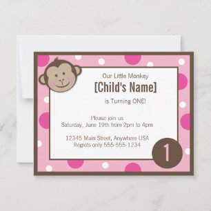 Invitación al cumpleaños rosado del Chica mono 4,2