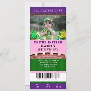 Invitación al cumpleaños rosado y púrpura del bill