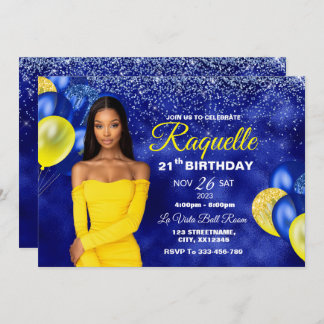 Invitación al cumpleaños Royal Blue y Yellow