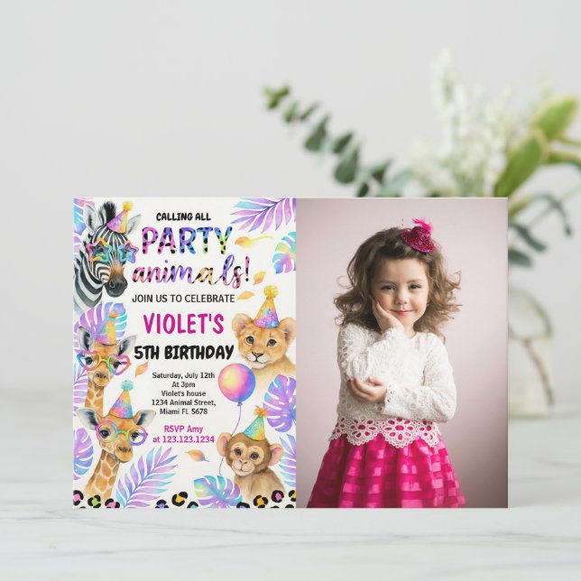 Invitación al cumpleaños Safari editable con foto (Anverso de pie)