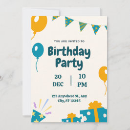 Invitación al cumpleaños simple azul